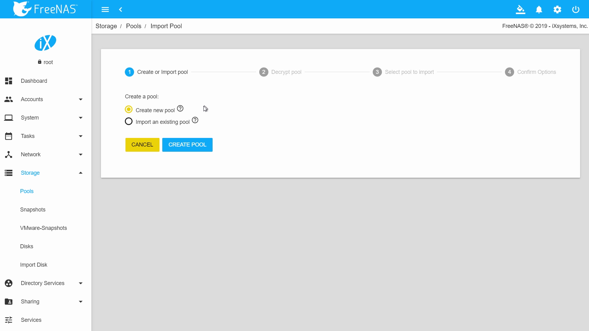 create or import pool window